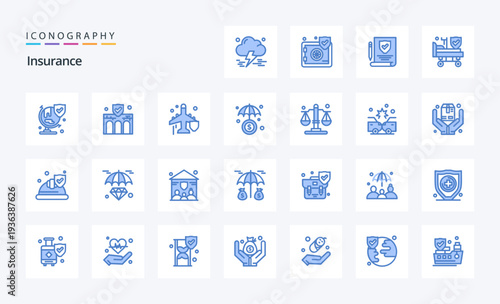 25 Insurance Blue icon pack. Vector icons illustration
