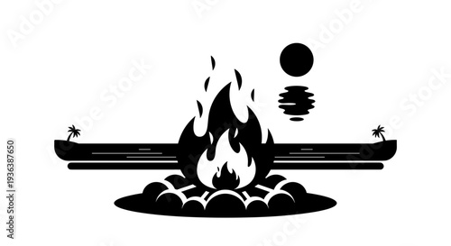 Black Silhouette Fire Flame Burning Illustration.