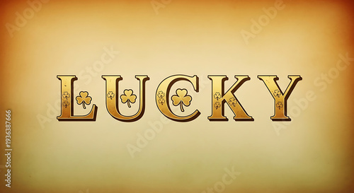 Vintage Lucky Typography with Elegant Shamrocks and Gold Foil Texture on Aged Green Background. Retro St. Patrick's Day Design