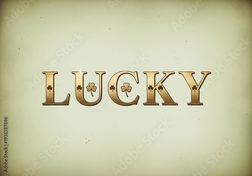 Vintage Lucky Typography with Elegant Shamrocks and Gold Foil Texture on Aged Green Background. Retro St. Patrick's Day Design