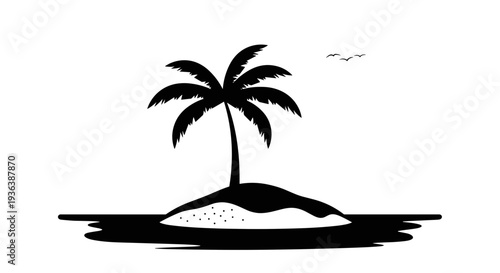 Palm Tree Silhouette on Tropical Island.