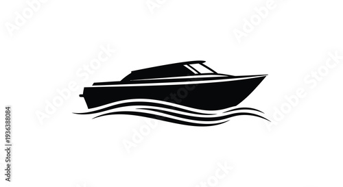 A sleek black boat gliding across water depicted in a striking minimalist silhouette high quality professional detailed modern