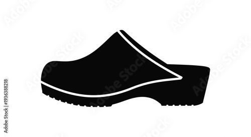 A stark black silhouette of a single wooden clog showcasing its simple design silhouette high quality professional detailed
