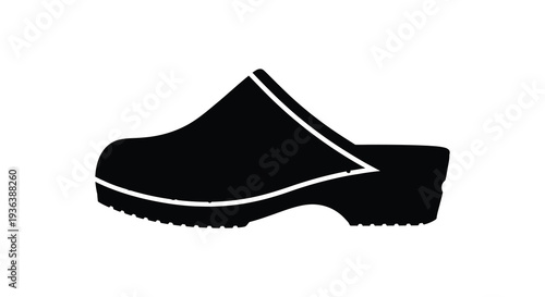 A stark black and white depiction of a single wooden clog presented as a silhouette high quality professional