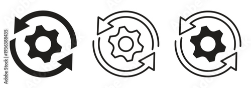 Sync process and workflow icon set. data synchronization symbols, arrows and cycle line art, professional vector illustration. minimalist technology and data flow design elements.