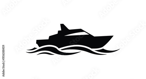 A striking black silhouette of a yacht sailing on wavy water creating a dynamic scene silhouette high quality