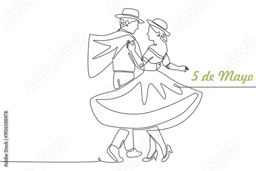 5 de mayo concept one-line drawing