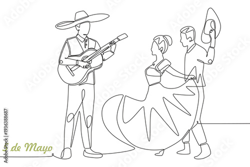 5 de mayo concept one-line drawing