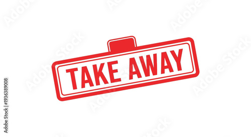 A vibrant red takeaway box illustration with bold white lettering presented as a striking silhouette high quality professional