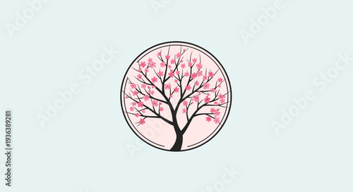 Cherry Blossom Tree Logo in Circle