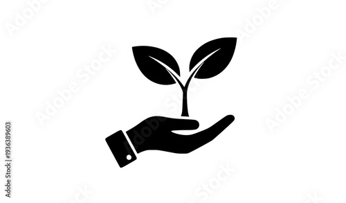 Eco protection hand with sprout silhouette vector environmental sustainability icon isolated on white background