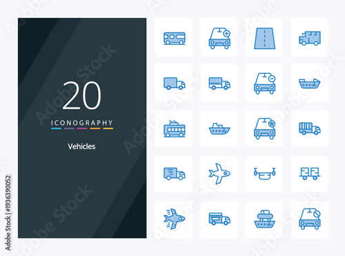 20 Vehicles Blue Color icon for presentation. Vector icons illustration