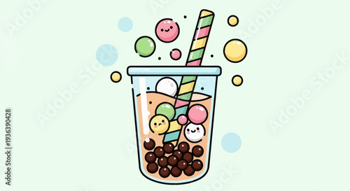 Cute Boba Tea with Happy Characters