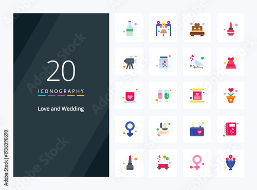 20 Wedding Flat Color icon for presentation. Vector icons illustration