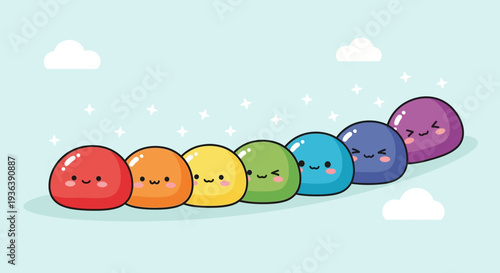 Cute Rainbow Slime Characters Smiling
