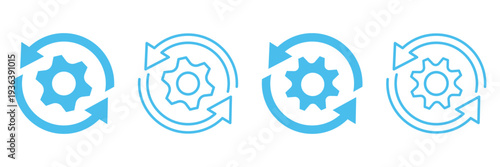 Sync process and workflow icon set. Productivity  setting  synchronization  gear wheel with arrow symbol on white background - stock vector.