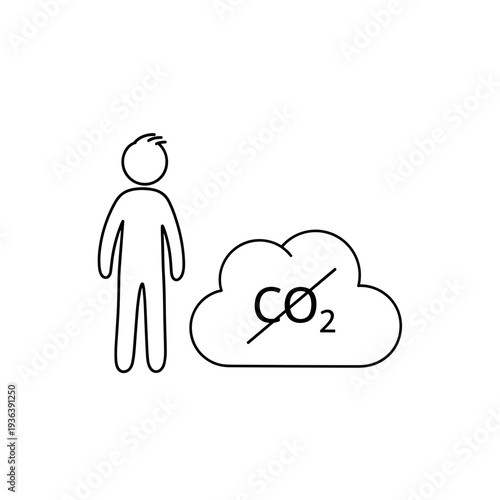 Person standing beside carbon dioxide symbol in minimal style,Eco-friendly graphic for environmental awareness campaigns and educational materials  