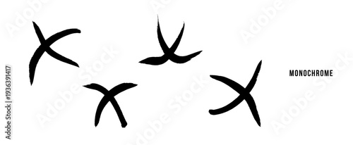 筆文字 抽象 アイコン セット 鳥の足跡 バツ印 毛筆 カリグラフィー ベクター