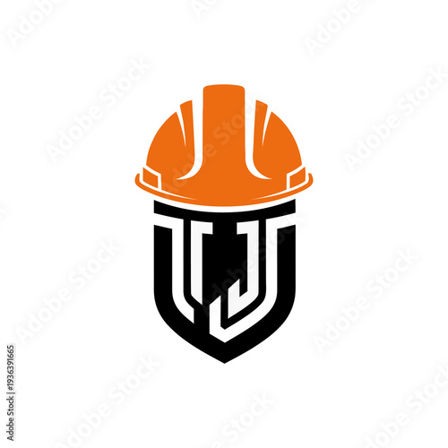 Construction company logo with hard hat and shield emblem.
