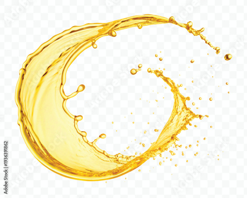 realistic 3d dynamic smooth liquid oil splash in mid air cut out and circle style isolated on transparent background