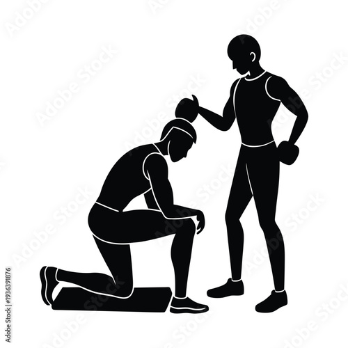 Gym Trainer and Trainee Workout Silhouette Vector 