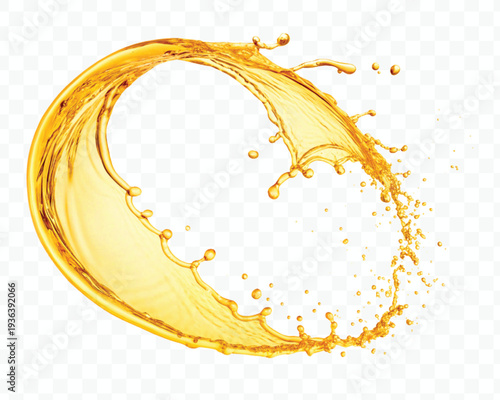 realistic 3d dynamic smooth liquid oil splash in mid air cut out and circle style isolated on transparent background