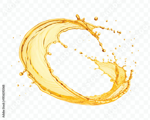 realistic 3d dynamic smooth liquid oil splash in mid air cut out and circle style isolated on transparent background