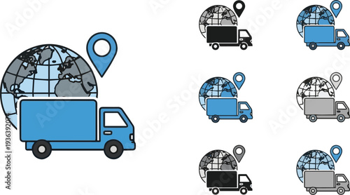 Global Logistics Icons Set – International Shipping, Delivery, Supply Chain