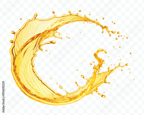 realistic 3d dynamic smooth liquid oil splash in mid air cut out and circle style isolated on transparent background