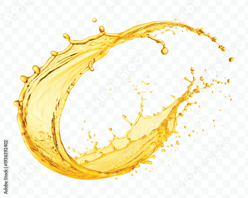 realistic 3d dynamic smooth liquid oil splash in mid air cut out and circle style isolated on transparent background