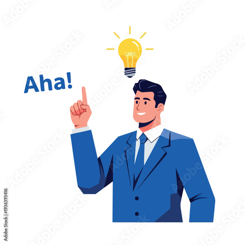 Man in Suit Has a Brilliant Idea with Lightbulb Above Head.