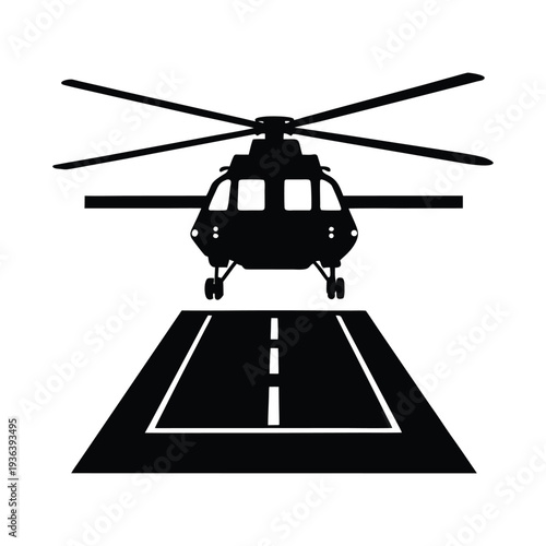 Transport Helicopter Landing Silhouette with Open Ramp Vector