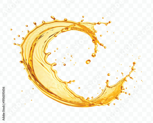 realistic 3d dynamic smooth liquid oil splash in mid air cut out and circle style isolated on transparent background