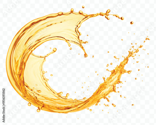 realistic 3d dynamic smooth liquid oil splash in mid air cut out and circle style isolated on transparent background