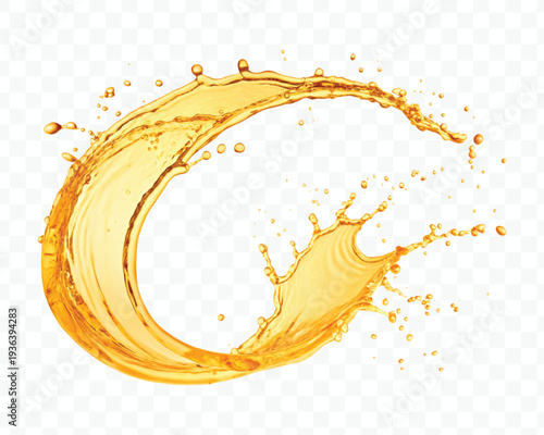 realistic 3d dynamic smooth liquid oil splash in mid air cut out and circle style isolated on transparent background