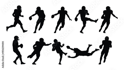 A group of black silhouettes of men playing american football