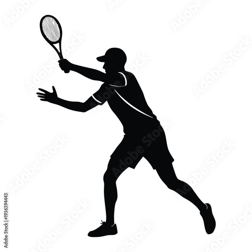 Tennis Player Forehand Shot Silhouette Vector