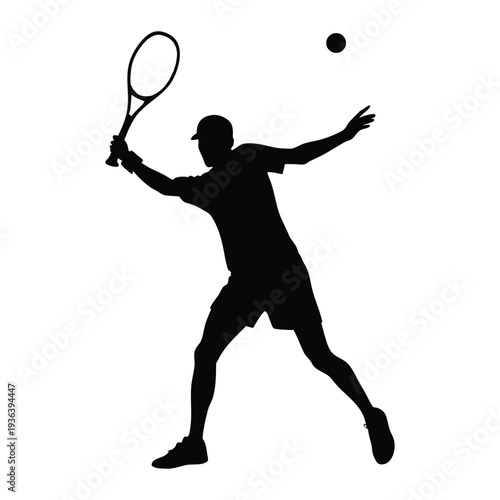 Tennis Player Forehand Shot Silhouette Vector