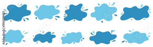 Flat abstract puddle shapes inspired by water stains and drops. Frame puddle water element perfect for backgrounds and creative design.
