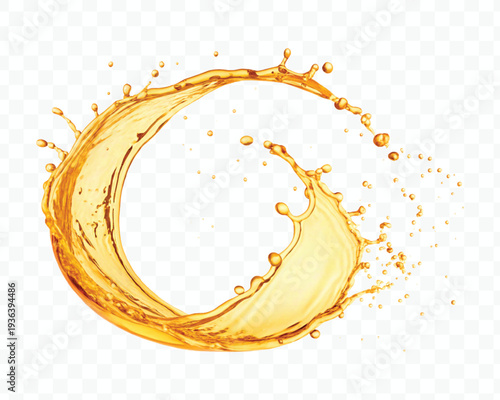 realistic 3d dynamic smooth liquid oil splash in mid air cut out and circle style isolated on transparent background