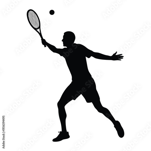 Tennis Player Forehand Shot Silhouette Vector