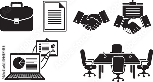 Business icons for office work and partnership agreement