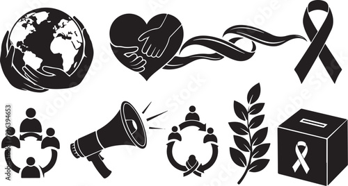 Awareness and Support Symbols for Social Causes Worldwide Unity