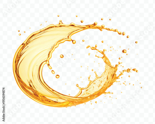 realistic 3d dynamic smooth liquid oil splash in mid air cut out and circle style isolated on transparent background