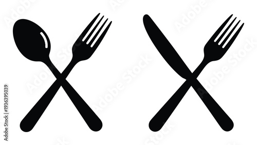 Crossed utensils for eating and serving food