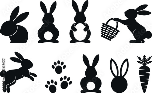 Easter day bunny silhouettes and symbols for holiday decorations