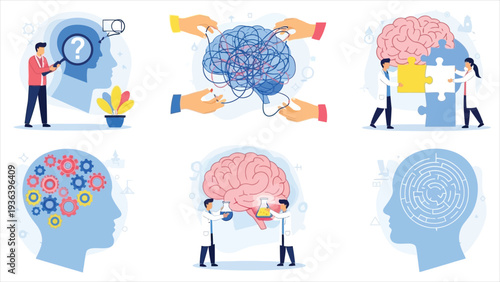  Mind Matters A Conceptual Mental Health & Psychology Illustration Set.