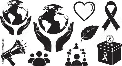 Black icons for social causes and global awareness campaign