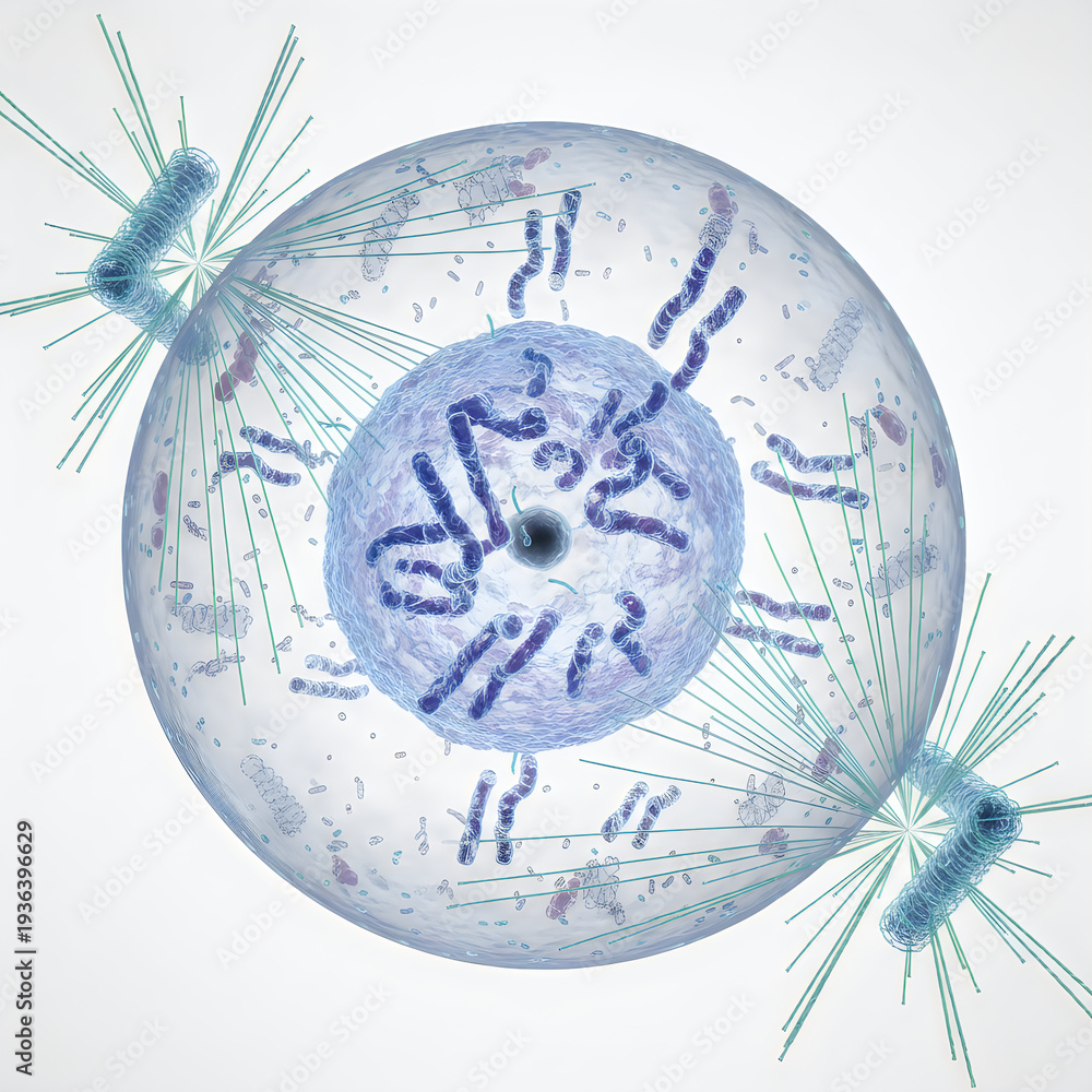 Fototapeta premium Microscopic view of a diatom with intricate silica cell wall structure and flagella
