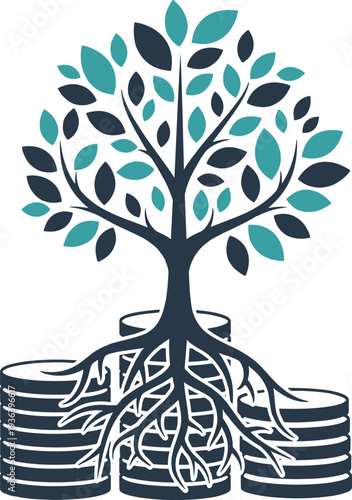 Growth Investment: A symbolic representation of financial growth, this image depicts a flourishing tree rooted in stacks of coins, suggesting the potential for wealth creation and prosperity.